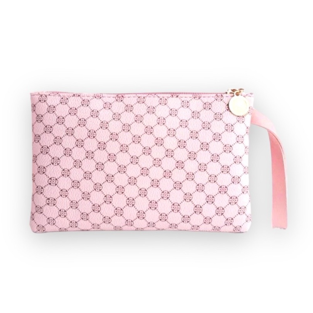 New Baby Pink Celtic Pattern Faux Leather Gold Hardware Clutch Wristlet Large - Picture 1 of 11